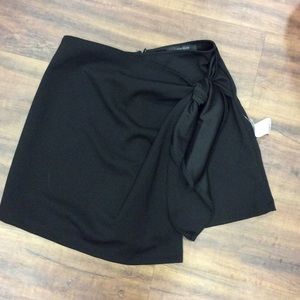 black asymmetric wrap skort